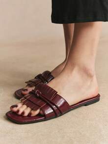 Rosivie Giày sandal đế bằng nữ đa năng với tua rua xoắn. - Gỗ đỏ - Xem 8