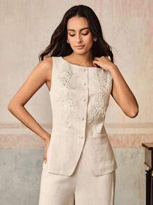 Anewsta Áo blazer không tay, ôm dáng, thanh lịch, thích hợp mặc công sở. - Màu be - Xem 4