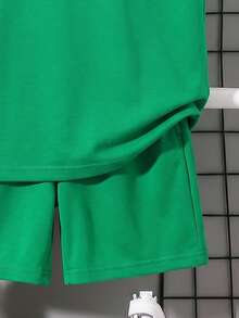 SHEIN 2件套男童绿色连帽恐龙印花休闲舒适背心套装 - 綠色 - 查看 6