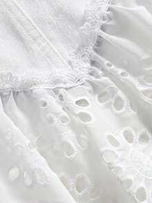 SHEIN MOD Plus Size Women Hollow Embroidery Ruffle Hem Denim Mini Skirt - White - View 5