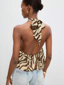 Maija Women's Fashionable Beige Backless Sexy Halter Top, Going Out Vacation Ouutfits, Summer Holiday Outfits - Multicolor - View 3
