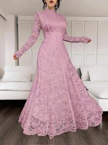 Feyla Elegant White Lace Dress For Women - Pink - View 5