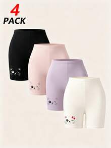 Bộ 4 chiếc quần legging co giãn in hình mèo hoạt hình, nơ, trái tim dễ thương cho bé gái, kiểu dáng thường ngày, đa năng. - Nhiều màu - Xem 4
