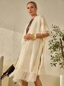 Bóhologie Áo kimono nữ có chi tiết bèo nhún, thích hợp mặc đi biển. - Màu be - Xem 6