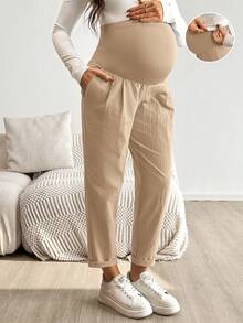 SHEIN Quần bầu thời trang, đa năng, chất liệu có họa tiết, cạp chun điều chỉnh được, kiểu dáng thường ngày. - Màu be - Xem 9