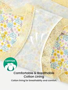 LUVLETTE Bộ 3 quần lót nữ cạp cao bằng cotton viền ren - họa tiết hoa và viền ren - Nhiều màu - Xem 5