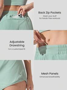 GLOWMODE 2.7" RefreshRun VitalSwift Ultralight Sweat-Wicking Mid-Rise Adjustable Reflective Running Shorts With Built-In Underwear Zip Pocket Workout Spring - Mist Green - View 4
