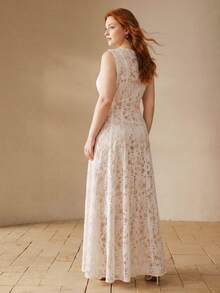 MOTF PREMIUM Große Größen Damen Kleid mit bestickter Mesh-Überlagerung und ärmellos - Weiss - Übersicht 2