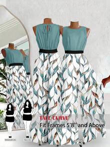 SHEIN Tall CURVE 大码女式树叶印花拼接休闲连体裤阔腿裤 - 彩色 - 查看 2