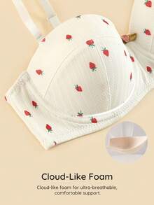 Bralution Conjunto de lencería de 2 piezas de sujetador con aros y pantis con estampado de fresa y encaje, ropa interior, estilo kawaii - Blanco - Ver 4