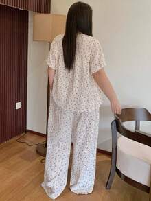 Dazy Plus Große Größen Damen Blumen-Chiffon Pyjama Set, Frühling/Sommer - Babypink - Übersicht 10