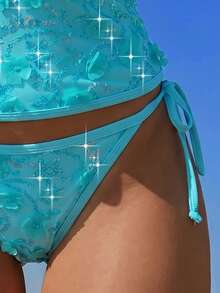 Swim Mod Áo bikini hai dây cổ chữ V hở lưng gợi cảm bằng vải hoa 3D đính sequin dành cho nữ, thích hợp cho kỳ nghỉ biển. - Màu xanh lam - Xem 7