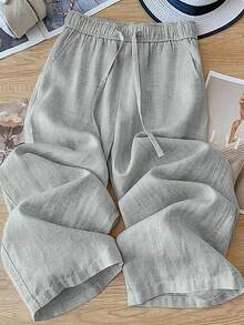 SHEIN PariChic Quần ống đứng chất liệu giả vải lanh dành cho nữ, thích hợp mặc mùa xuân/hè. - Xám - Xem 4