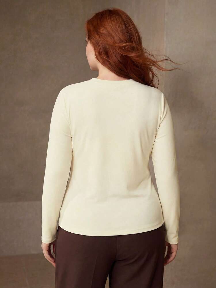 PLUS SIZE WOMEN'S HIGH STRETCH SKIN-FRIENDLY SOLID COLOR ROUND NECK SLIM FIT FASHIONABLE LONG SLEEVE VERSATILE BASE LAYER TOP