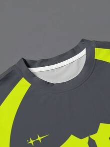 Aesthetic Post T-shirt à manches courtes décontracté et à la mode pour hommes, imprimé de lettres et de couleurs contrastées, idéal pour les déplacements quotidiens en été - Multicolore - Voir 3