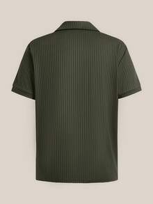 VeloEdit 男士純色夏季休閒時尚短袖 Polo 衫，羅紋軍綠色，老錢風極簡風格，男友風穿搭 - 軍綠色 - 查看 2
