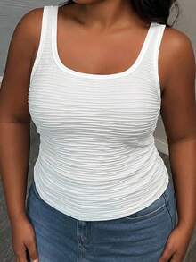 Slaydiva Women's Casual Ribbed Fabric Plus Size White Camisole And Tank Top, Suitable For Summer, Music Festivals, Parties, Y2K - White - View 4