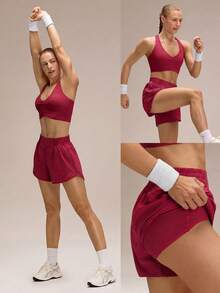GLOWMODE 4" RefreshRun Shorts VitalSwift Quick-Dry Ultralight Mid-Rise Waist Drawstring Waist Reflective Running Shorts With Built-In Anti-Odor Underwear Zip Pocket High Impact Workout Running Training - Maroon - View 7