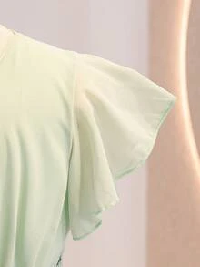 Vestido ajustado de gasa verde elegante con mangas con volantes para niñas, adecuado para fiestas de noche, Navidad, Halloween, bodas, bailes de graduación, vacaciones y otras ocasiones - Verde - Ver 4