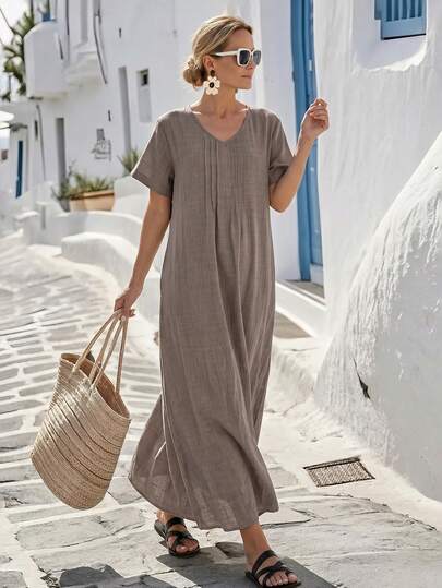 Faunlyn Women's Casual Solid Color Dress