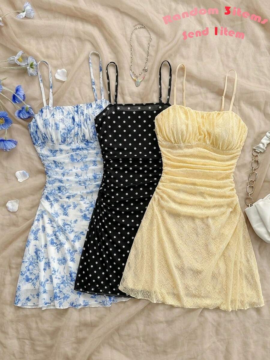 SHEIN Đầm dự tiệc cổ yếm bằng vải lưới hoa dành cho bé gái tuổi teen. - Nhiều màu - Xem 1