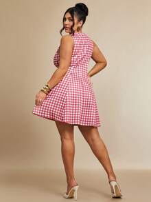 SHEIN BAE CURVE 大码女式格子休闲简约日常夏季连衣裙 - 彩色 - 查看 2