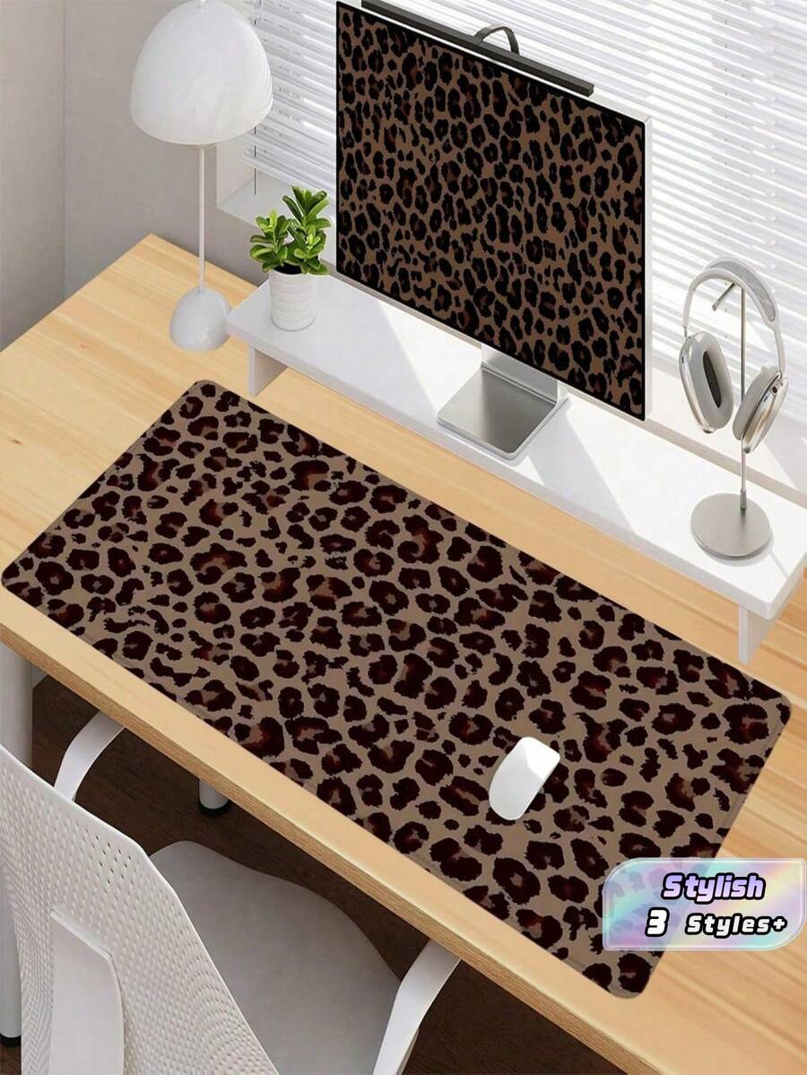SHEIN 1PC Leopard Pattern Desk Pad Modern Art Large Mouse Pad Desk Accessories Rubber Base With Stitched Edge Non-Slip Keyboard Pad For Office Home Computer As Gifts For Men Women Friends Back To School - Multicolor - View 1
