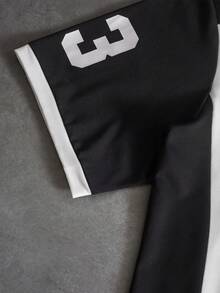 PAVTROS Men's Letter Print Short Sleeve Casual Polo Shirt - Black and White - View 7