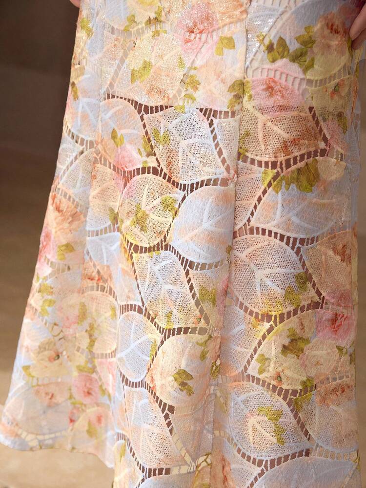 PLUS SIZE WOMEN FLORAL PRINT SPAGHETTI STRAP MIDI DRESS, CASUAL & DATE WEAR, SPRING/SUMMER