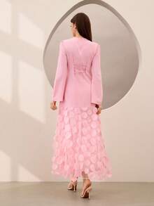 Graceveil Elegantes langes Kleid mit floraler Stickerei und Rückenausschnitt mit Schleife, geeignet für formelle Anlässe, Partys und Veranstaltungen - Pink - Übersicht 3
