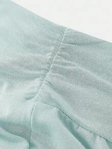 SHEIN Girlism Tween Girl Casual Fitted Light Blue Ruched Crew Neck Top And Ruched Flare Pants Set - Mint Green - View 3