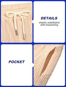 Horizaway Men's Drawstring Waist Striped Beach Shorts With Pockets Holiday / Vacation / Beach / Hawaii / Tropical / Swim /  Bathing Holiday - Orange - View 3
