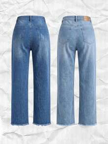 Set 2 Jeans Mom High Rise Pants Light Dark Dark Torn Ankle Closure - Índigo Clásico y Azul Cielo Deslavado - View 2