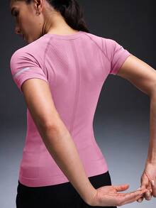 Powerista Áo thun thể thao tay raglan in chữ, kiểu dáng thường ngày dành cho nữ, thích hợp cho mùa hè. - Hồng - Xem 2