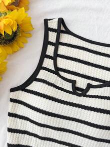 SHEIN Teen Girls' Summer Casual Vacation Knit Striped Camisole Dress - Black and White - View 5