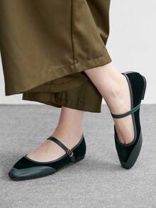 CUCCOO BIZCHIC Sepatu Flat Wanita Musim Semi dengan Gesper Sederhana dan Elegan, Modis, Serbaguna, untuk Santai, Kerja, dan Perjalanan. - Dark Green - View 3