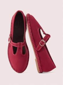 CUCCOO DOLLMOD Zapatos planos cómodos para mujer, de suela suave, con hebilla en la banda, para uso en la oficina, en casa y al aire libre - Burdeos - Ver 1