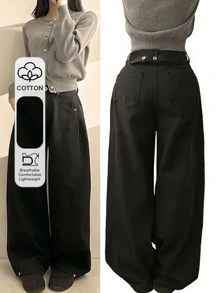 Tall Women's Loose Casual Black Wide Leg Pants