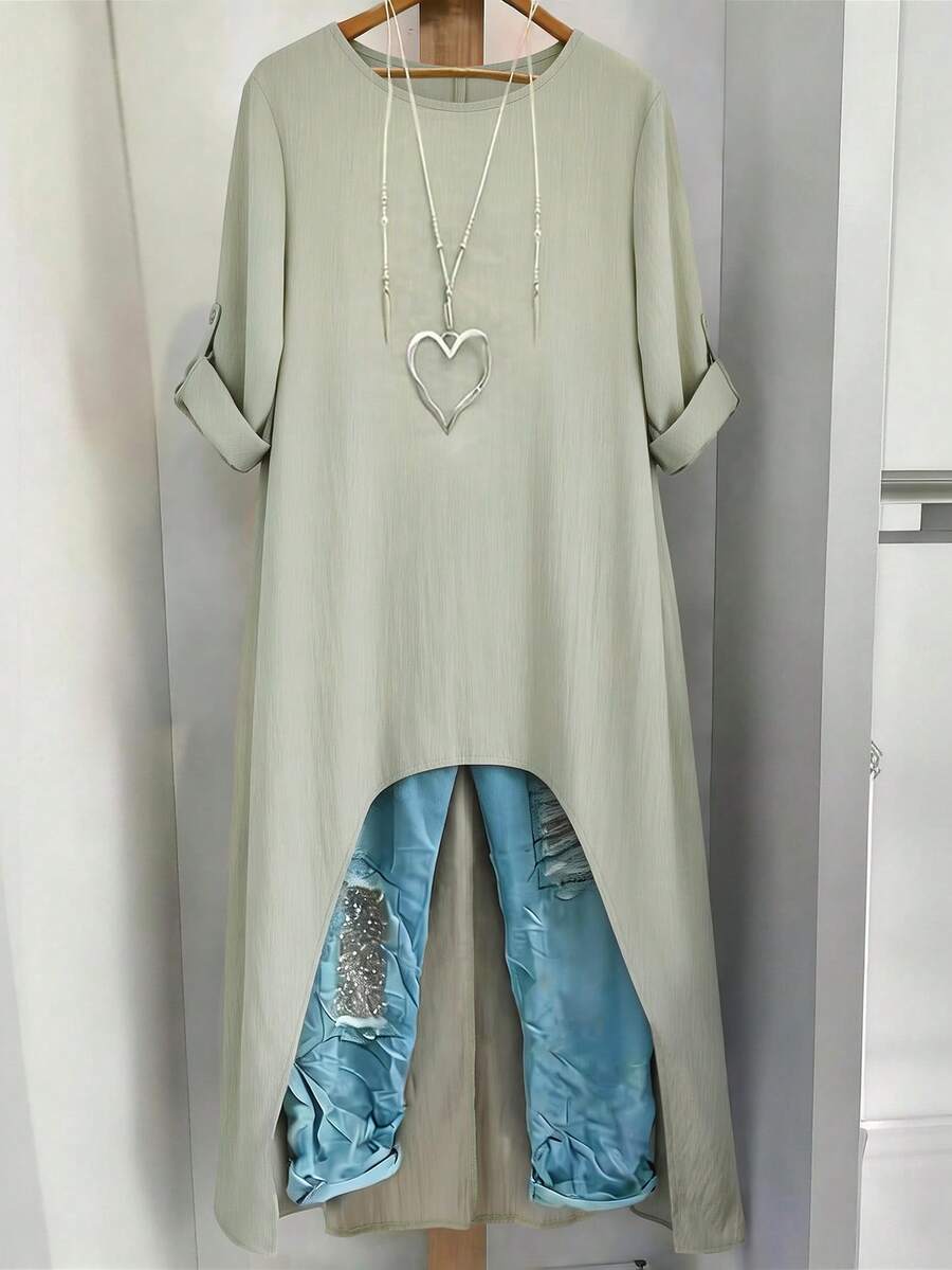 SHEIN Franclia Áo sơ mi dài tay tối giản, phong cách thường ngày dành cho nữ, thích hợp cho kỳ nghỉ, mùa xuân/hè. - Màu xanh chanh - Xem 1