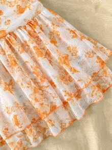 SHEIN Đầm ngắn không tay dáng ôm, cổ tròn, không tay, kiểu dáng thanh lịch, thoải mái dành cho bé gái tuổi teen, họa tiết hoa Pháp xếp tầng 3D, thích hợp cho những buổi đi chơi mùa xuân và mặc hàng ngày. - Màu vàng - Xem 5