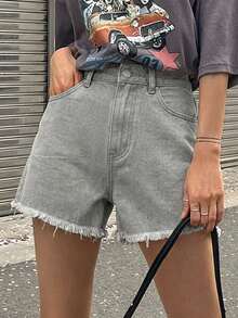 DAZY Quần short denim màu xanh lá cây kiểu dáng nghỉ mát, họa tiết ngôi sao đính đá lấp lánh, viền tua rua dành cho nữ, thích hợp cho mùa hè. - màu xanh lá - Xem 4