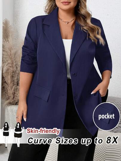 SHEIN CURVE+ Plus Size Casual/Office Solid Color Blazer