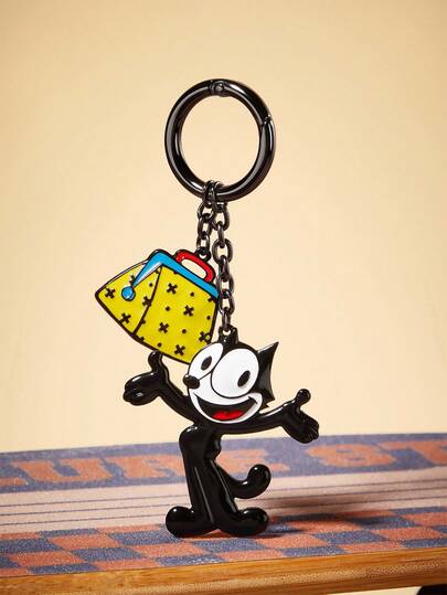 SHEIN Felix The Cat Şık ve Sevimli Karikatür Kedi Anahtarlık Çanta Süsü, Silah Siyahı Çinko Alaşım Yağ Damlamalı Takı Kolye Ucu