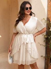 Breezaya Plus Size Women's Tie-Up Ruffle Snowball Cut-Out Summer Tea Party Dress - Apricot - View 3