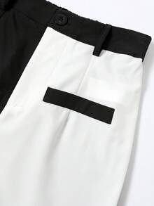 SHEIN Franclia 女士休闲简约撞色修身长裤，适合夏季日常穿着 - 黑與白 - 查看 5