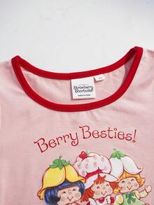 Strawberry Shortcake X SHEIN 女童圆领短袖休闲T恤 - 藕粉色 - 查看 4