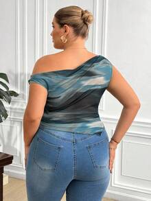 Truni Blusa romántica de corte slim con tie-dye, sin mangas y bajo asimétrico para mujer talla grande - Multicolor - Ver 2