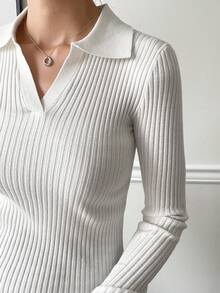 DAZY リブニットセーター、長袖トップス、秋服 - ホワイト - チェックする 2