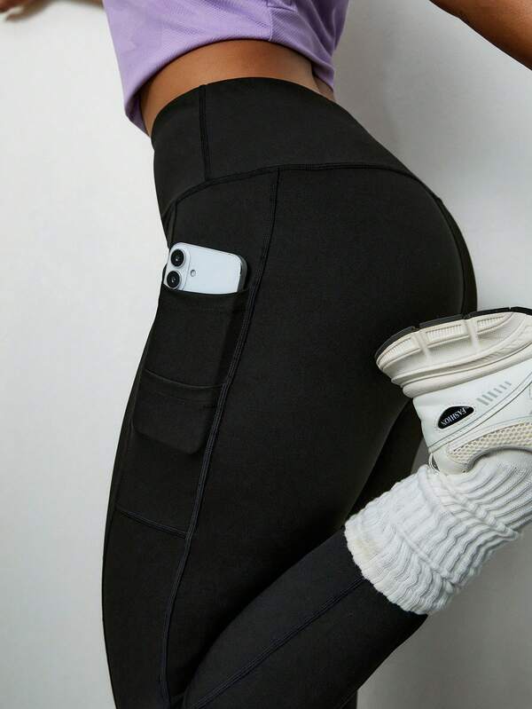 Voyena Leggings deportivos de talla grande para mujer con bolsillos laterales y cintura ajustada, pantalones de yoga, fitness, running, casual