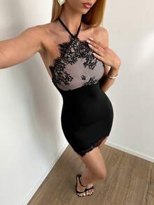 EgrlEra Vestido ajustado de encaje sin mangas y con espalda descubierta, de moda para el verano - Negro - Ver 4
